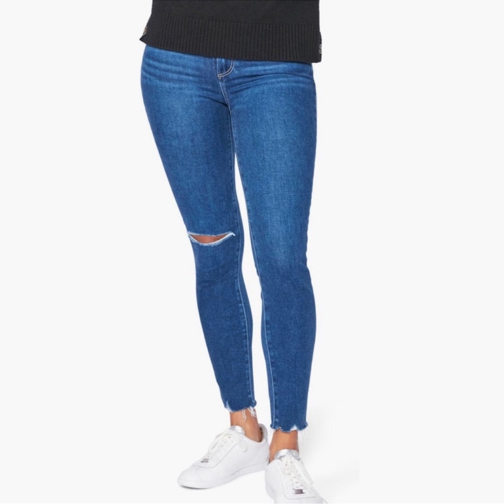 PAIGE Verdugo Ankle Skinny Jeans Size 25 | Distressed Raw Hem Medium Wash